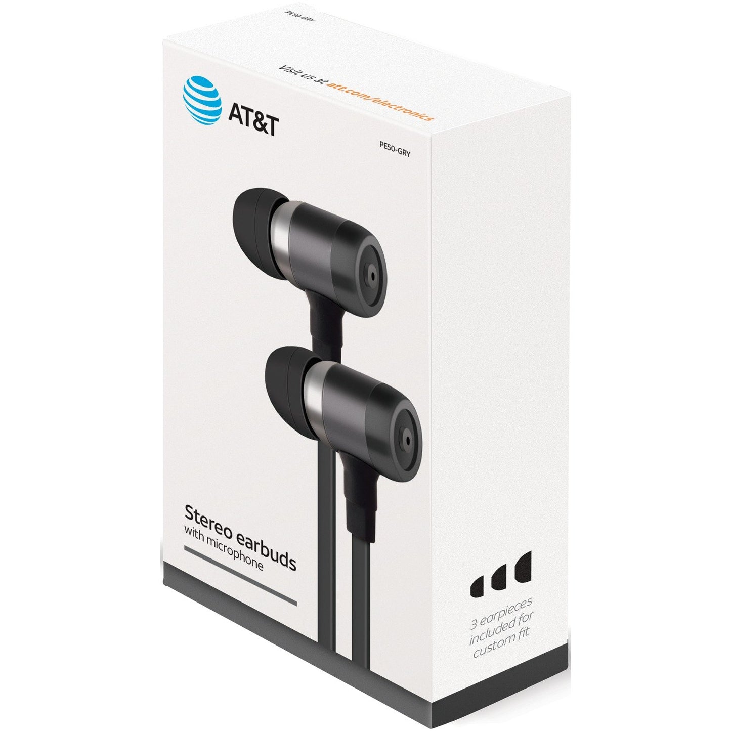 AT&T PE50-GRY PE50 In-Ear Stereo Earbuds w/Microphone (Gray)