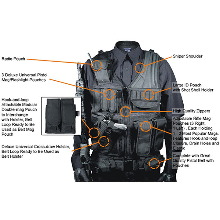 UTG PVCV547BL 547 Law Enforcement Tactical Vest Left Handed  Black