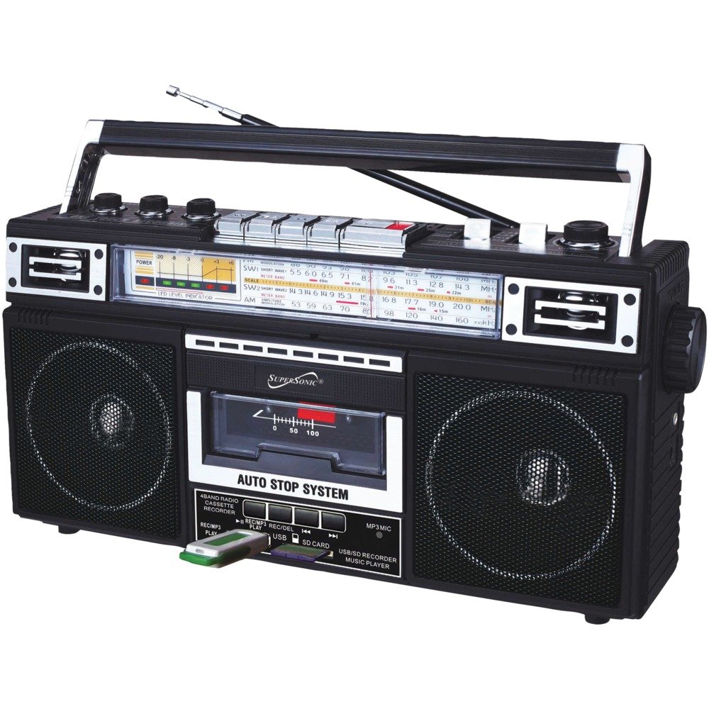 SUPERSONIC SC-3201BT-BK 4 Band Cassette Radio (Black)