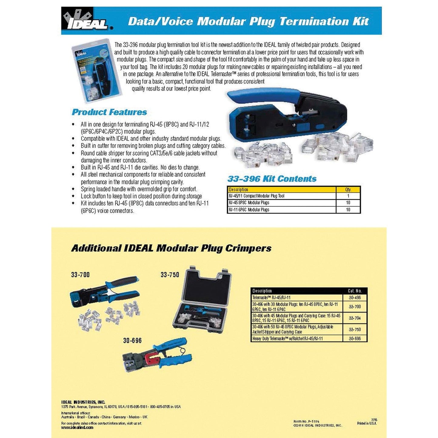 Ideal 33-396 Data/Voice RJ45/RJ11 Crimp Tool Kit