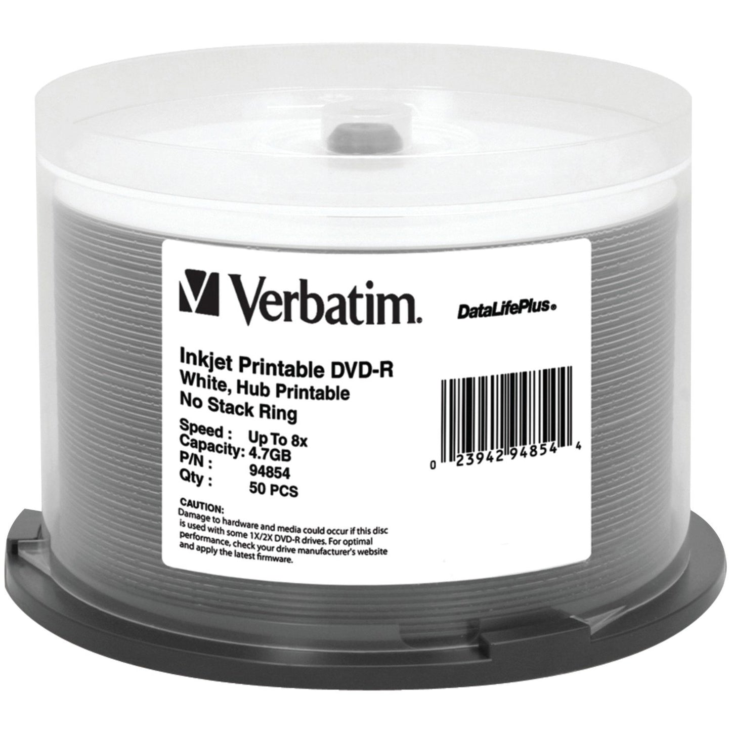 Verbatim 94854 4.7GB 8x DataLifePlus Inkjet Printable/Hub Printable DVD-Rs, 50ct