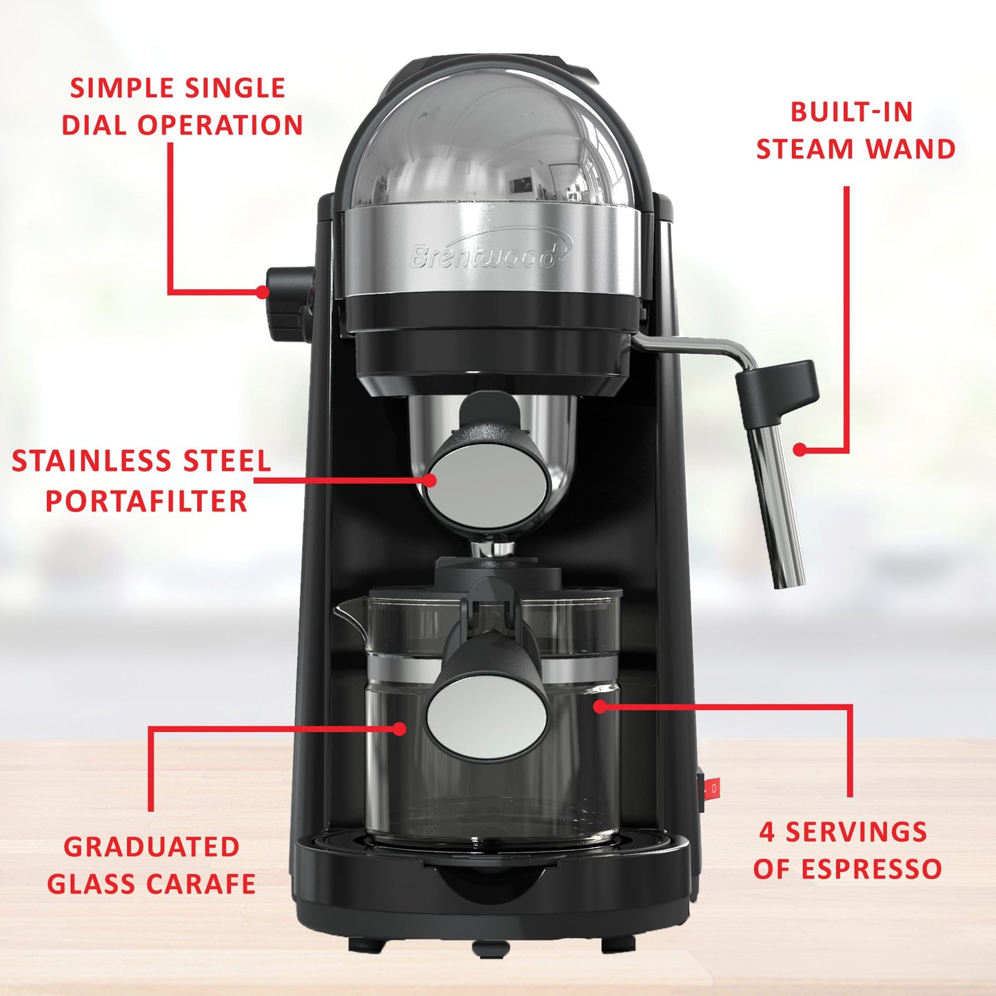 Brentwood Appliances GA-135BK 20-Ounce 800-Watt Espresso and Cappuccino Maker