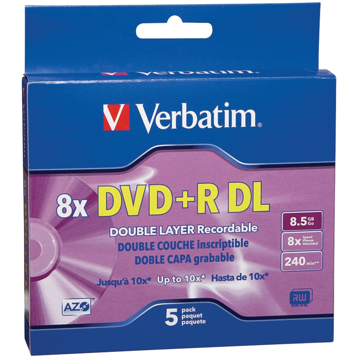 Verbatim 95311 8.5GB 8x Branded AZO DVD+R DLs, 5 pk with Slim Cases