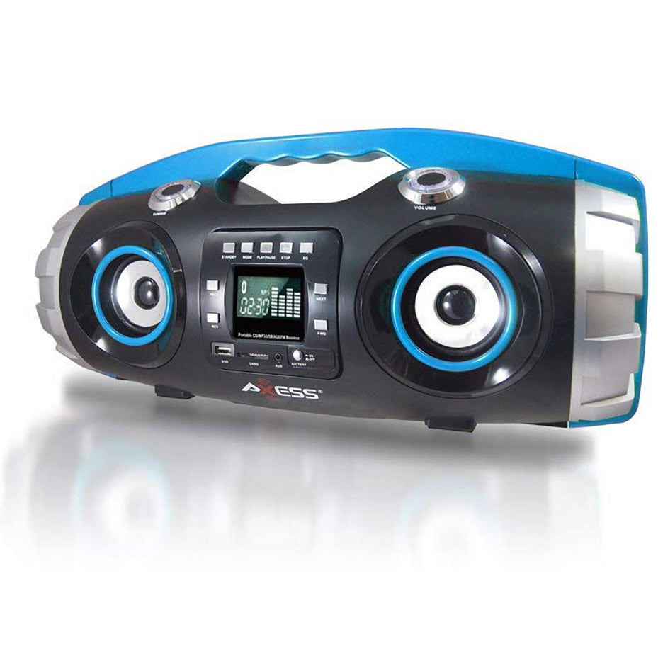 AXESS PBBT2709BL Portable Bluetooth FM Radio CD MP3 USB Heavy Bass Boombox Blue