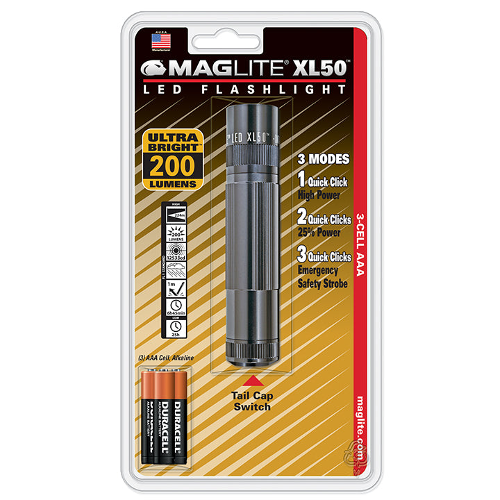 Maglite XL50S3096 3Cell AAA Led Flashlight Gray