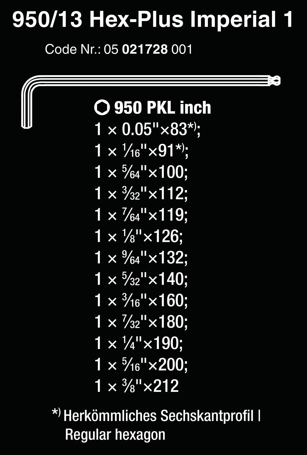 Wera 05021728001 SAE (Imperial) BlackLaser L-Key Hex Set (13 Piece Set)