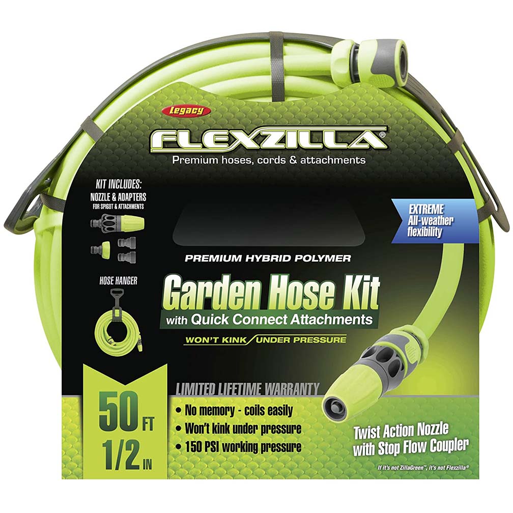 Flexzilla HFZG12050QN Garden Hose Kit W/ Quick Connect Attachments 1/2In X 50Ft