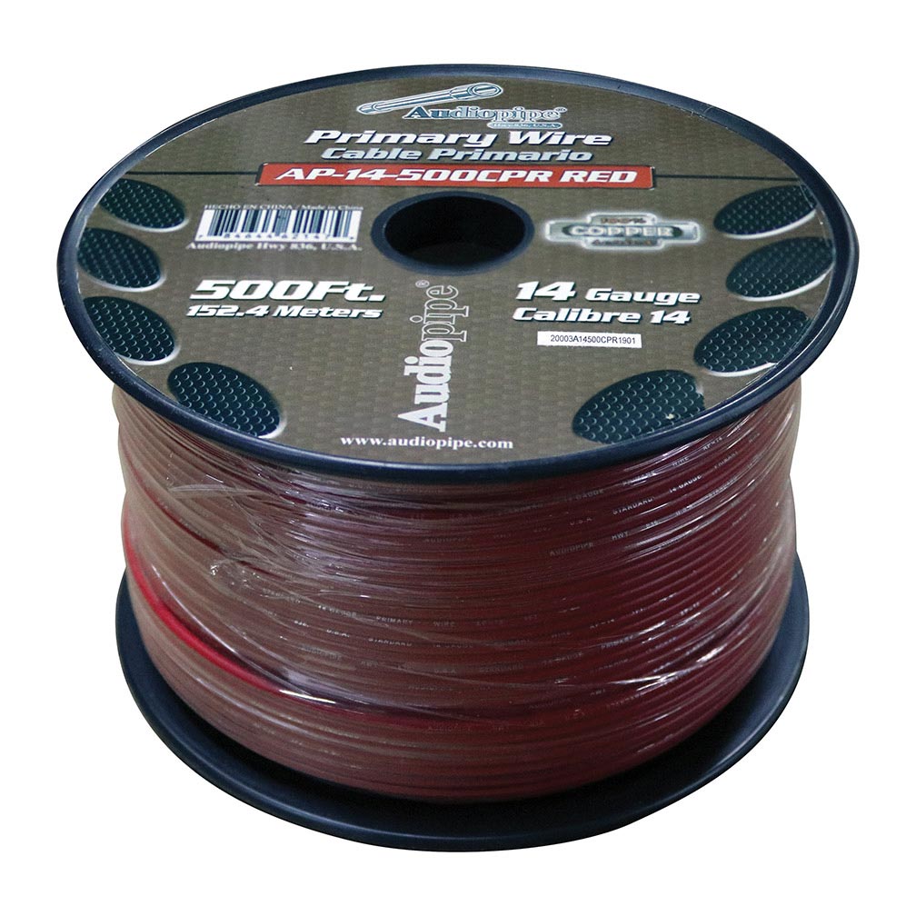 Audiopipe 14 Gauge 100% Copper Series Primary Wire - 500 Foot Roll - RED  Jacket