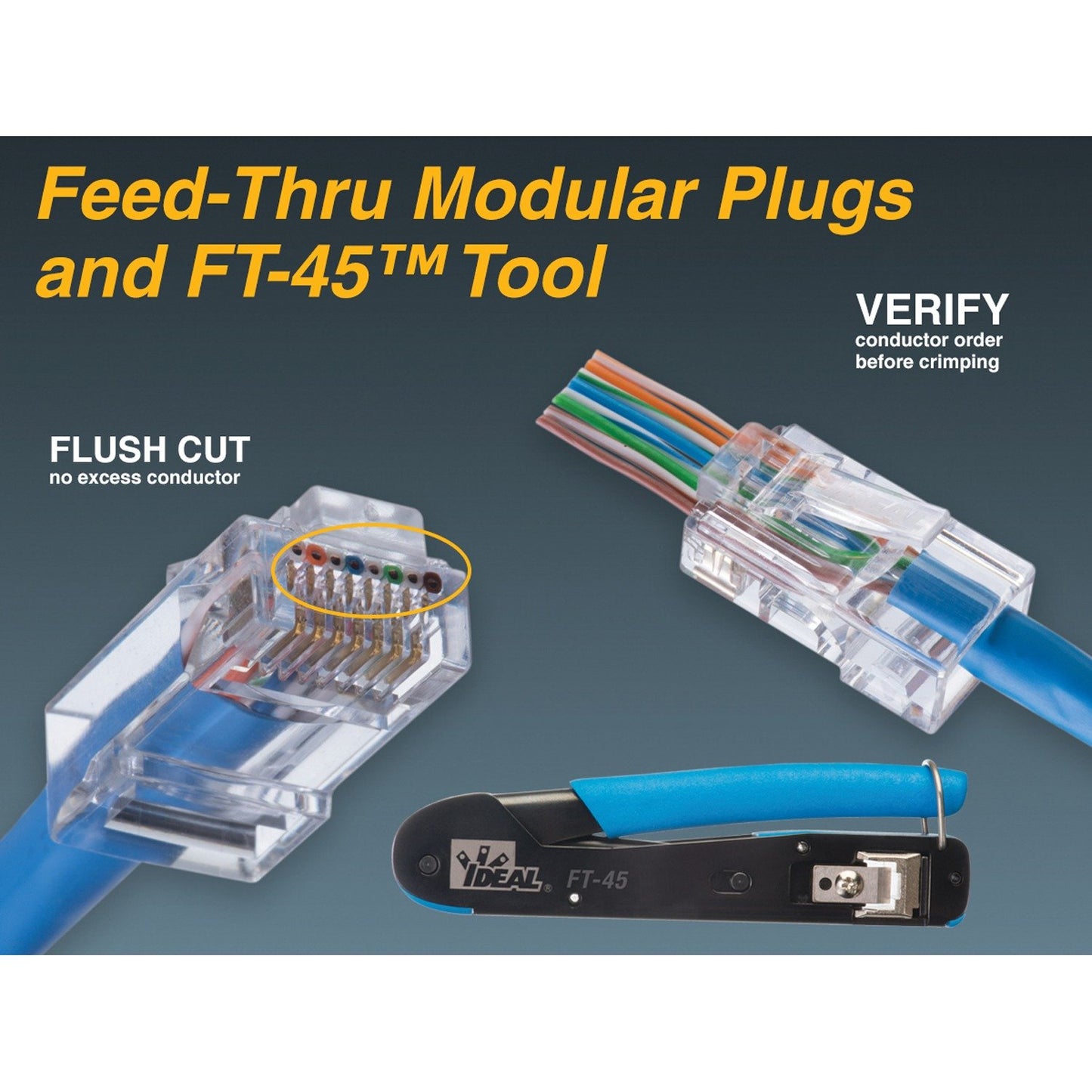 Ideal 85-377 CAT-6 Feed-Thru RJ45 Mod Plugs (100 pk)