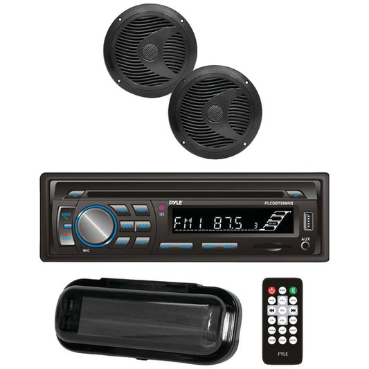 Pyle PLCDBT75MRB Marine CD AM/FM Receiver w/ 2 6.5" Speakers, Cover & BT (Black)