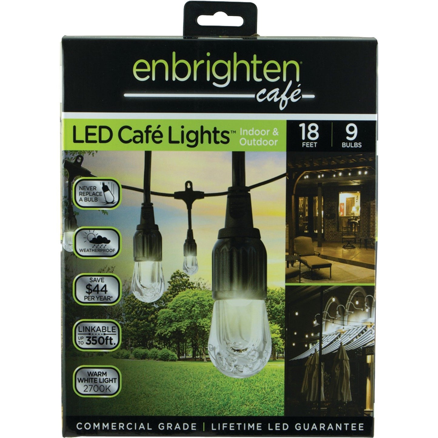Enbrighten 33307 Classic LED Café Lights (18ft; 9 Acrylic Bulbs)