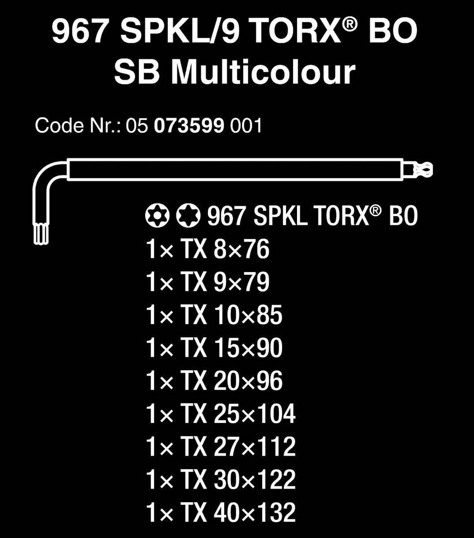 Wera 05073599001 TORX L-Key Color Coded Wrench Set (9-Piece)