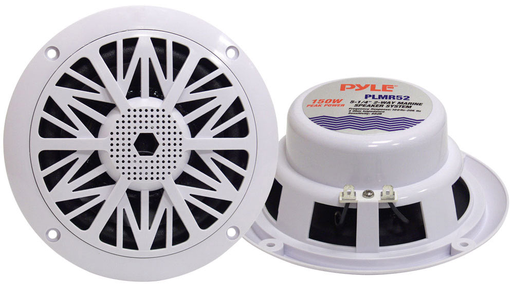 Pyle Dual 5.25'' Water Resistant Marine Speakers, 2-Way Full Range Stereo Sound, 150 Watt, White (Pair)