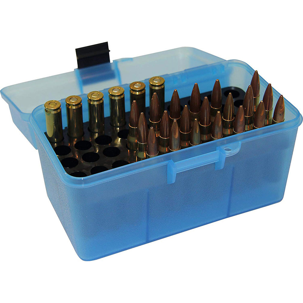 MTM H50RM24 Deluxe Ammo Box 50 Rounds 22-250/243/308 (Clear Blue)