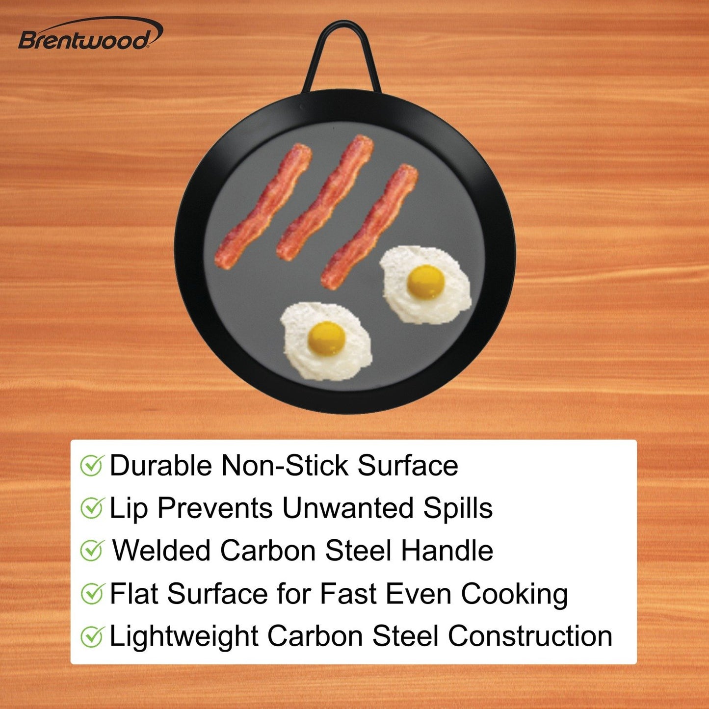 Brentwood Appl. BCM-24 Carbon Steel Non-Stick Round Comal Griddle (9.5")