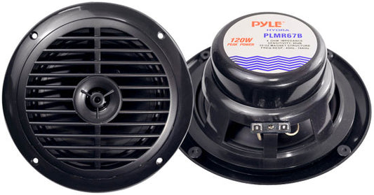 Pyle PLMR67B 6.5" 120 Watt Dual Cone Black Marine Speaker pair