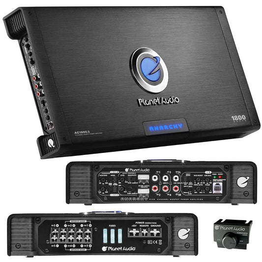Planet Audio AC1800.5 ANARCHY 1800-Watt Full Range Class A/B 2 to 8 Ohm Stable 5 Channel Amplifier with Remote Subwoofer Level Control