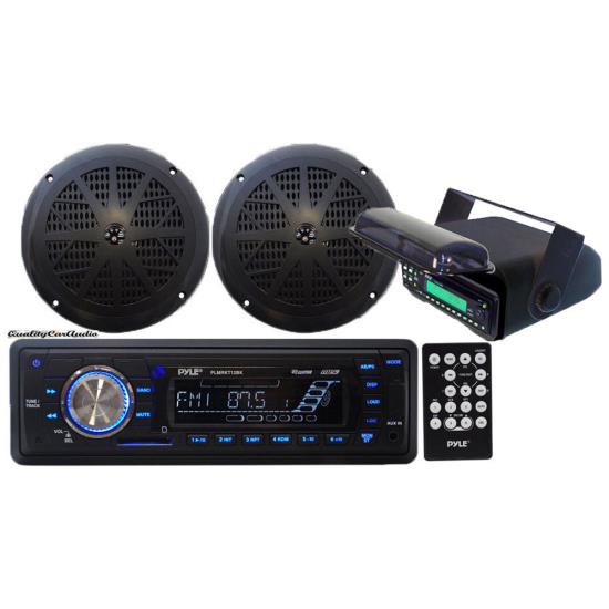 In-Dash Marine AM/FM Radio USB SD MP3 Receiver & 2 x 5.25 Speakers & Remote