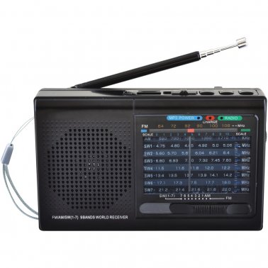 Supersonic SC1080BTBLK 9-Band Rechargeable Bluetooth® Radio w/USB/SD Input