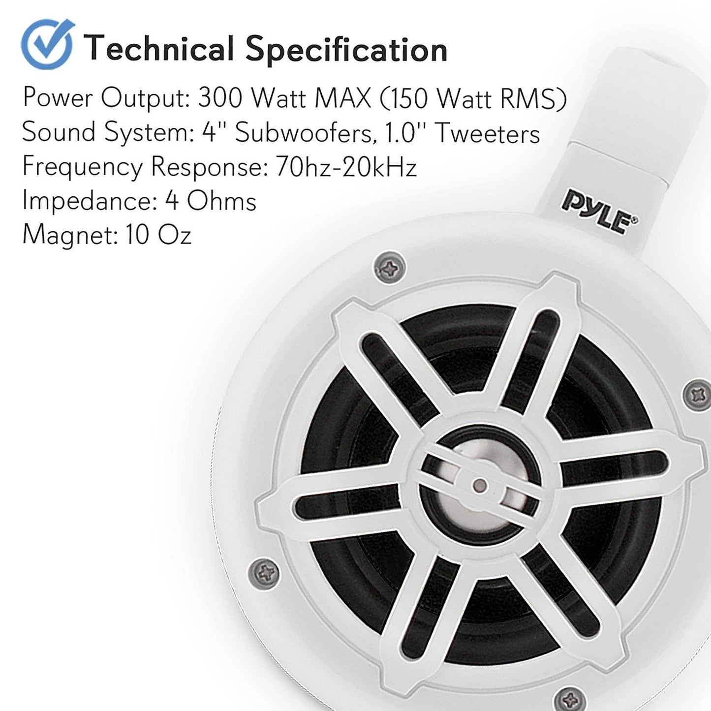 Pyle PLMRWB45W 4" 300W-Max Waterproof Marine Wakeboard Tower Speakers