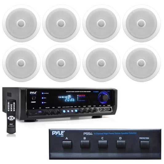 In-Wall / Ceiling 8" Speaker System (8) White Bluetooth Stereo Receiver MP3
