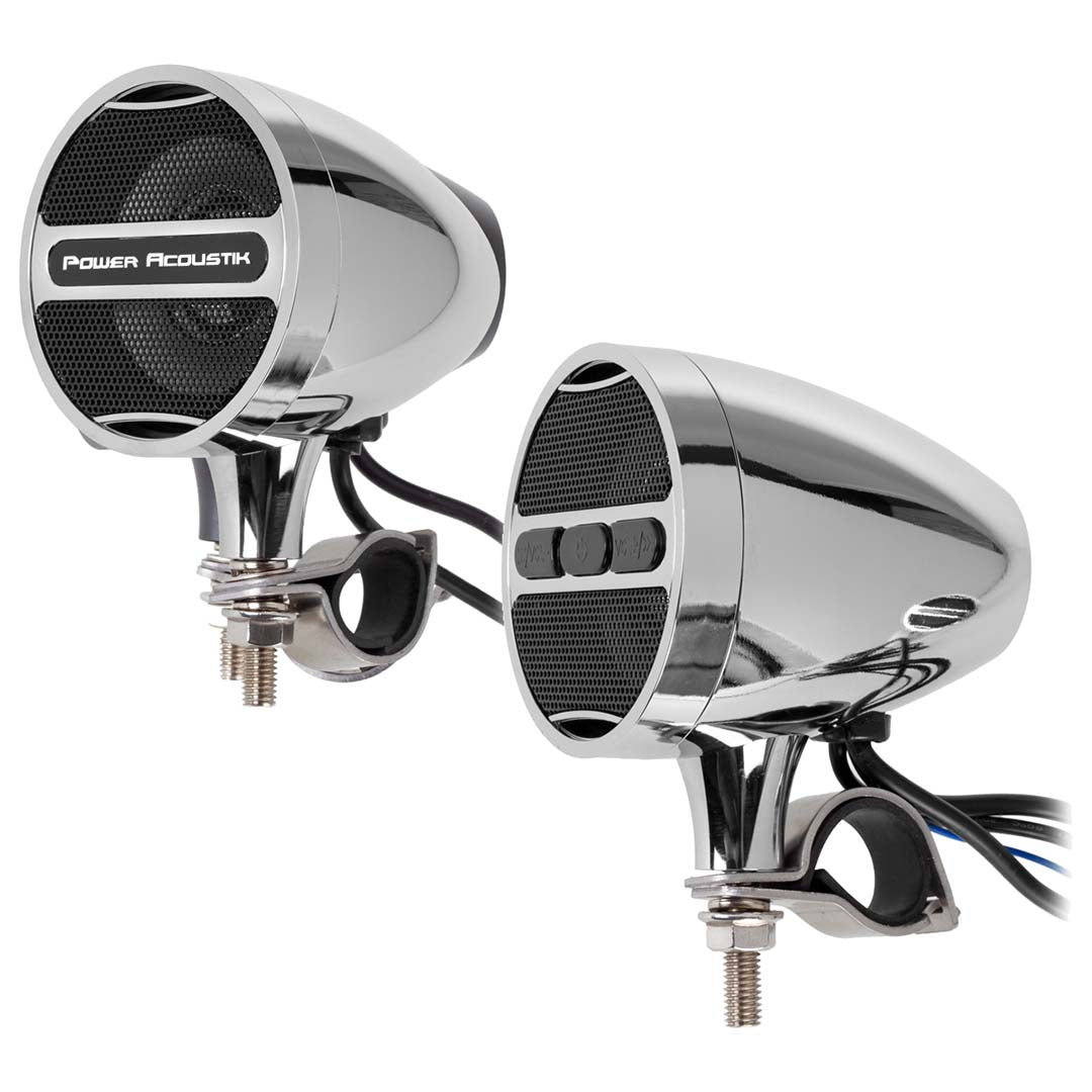 Power Acoustik MCS22C Motorcycle FM Tuner 3 BT Speaker System Chrome Finish
