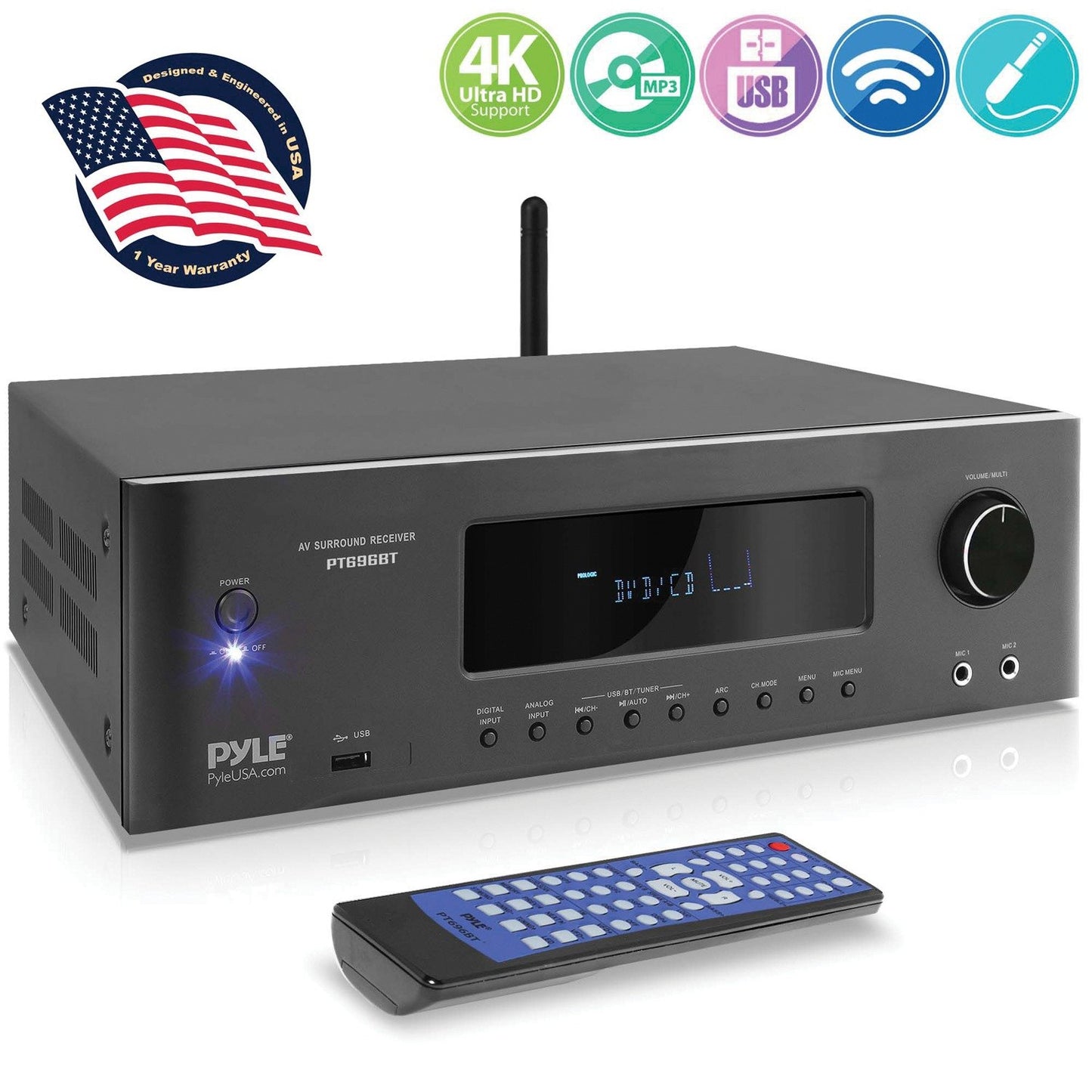 Pyle PT696BT 5.2-Channel 1,000W Bluetooth Home Theater Receiver