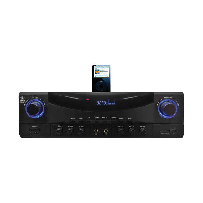 Pyle PT4601AIU 500 Watt Stereo Receiver AM-FM Tuner/USB/SD/Ipod Docking Station & Subwoofer Control