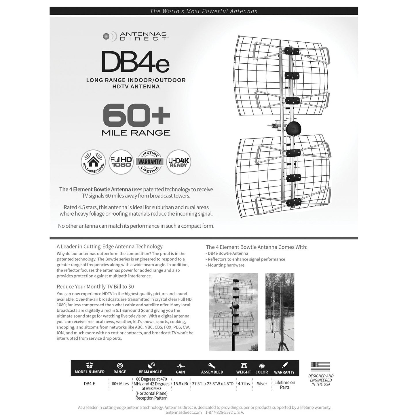 Antennas Direct DB4-E DB4-e Ultra Long Range Indoor/Outdoor HDTV Antenna