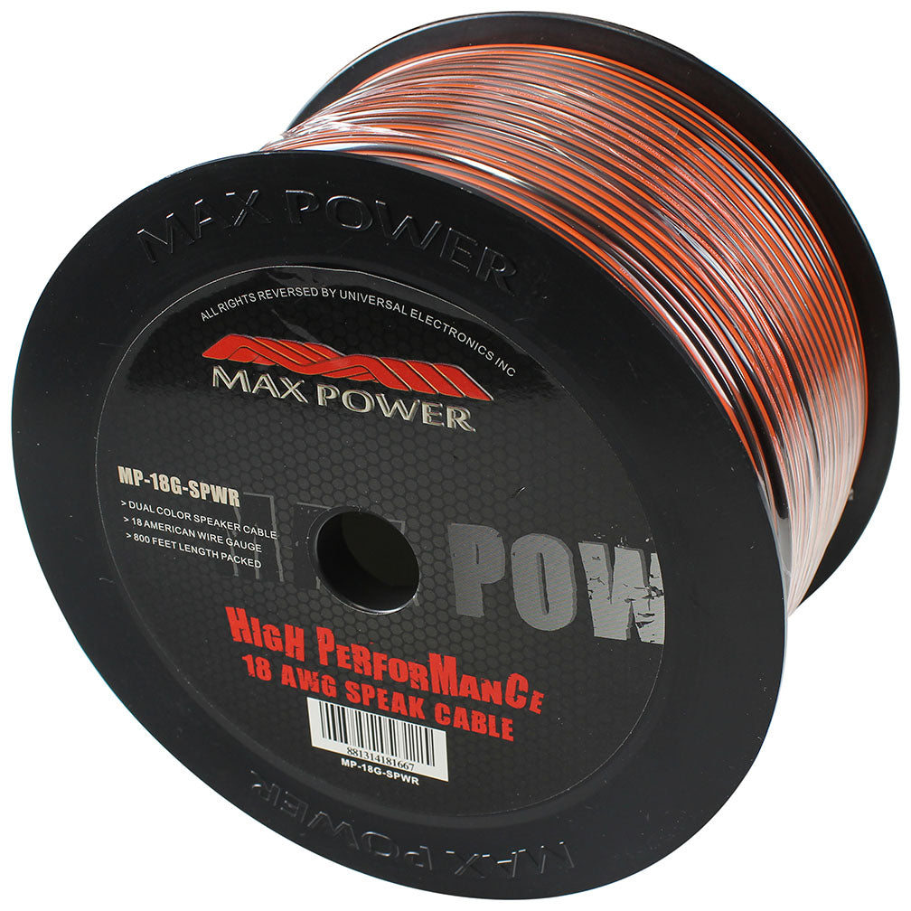 Max Power MP18GSPWR speaker cable 18ga 800ft-Red and black insulation.