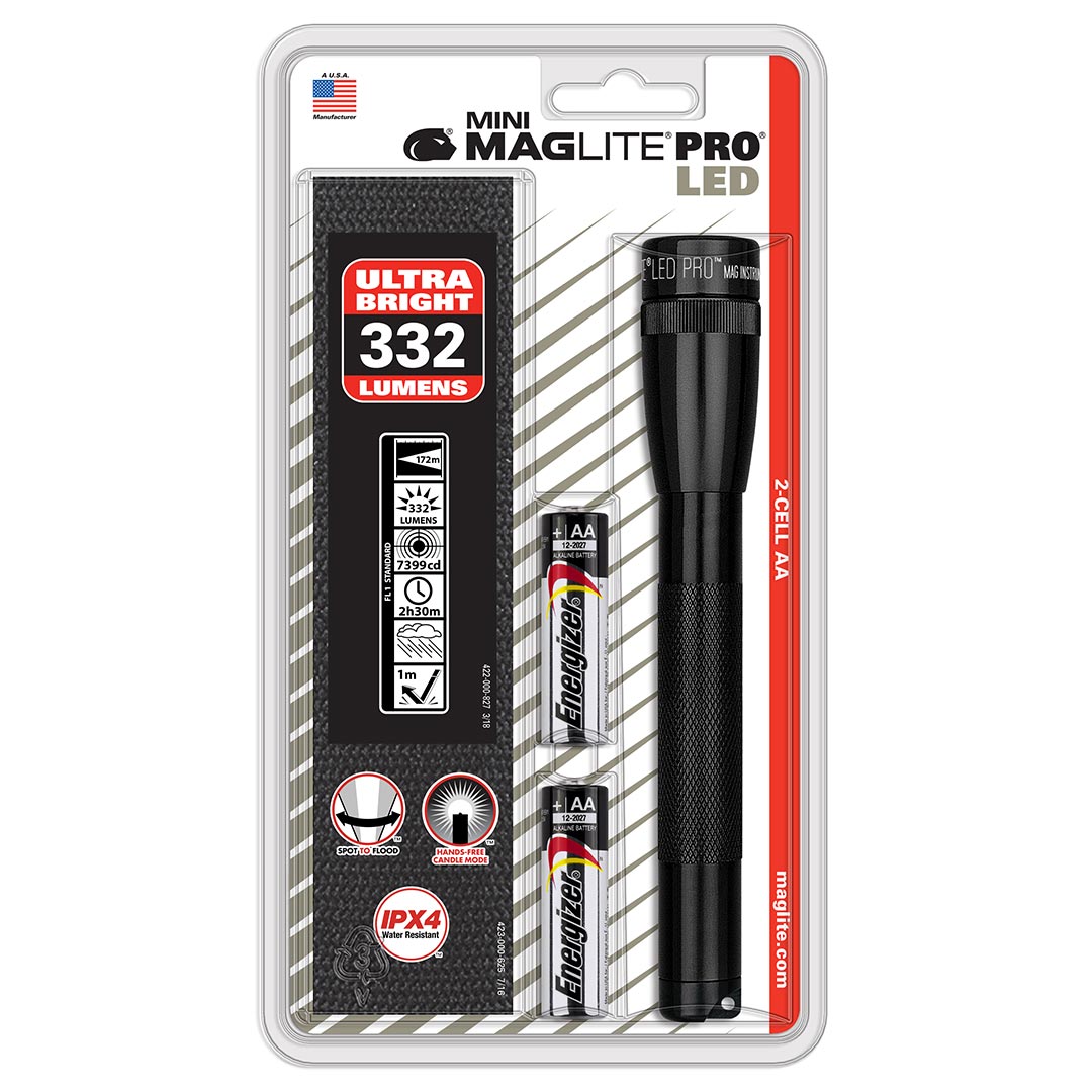 MAGLITE SP2P01H LED 2-Cell AA Mini Pro Flashlight, Black