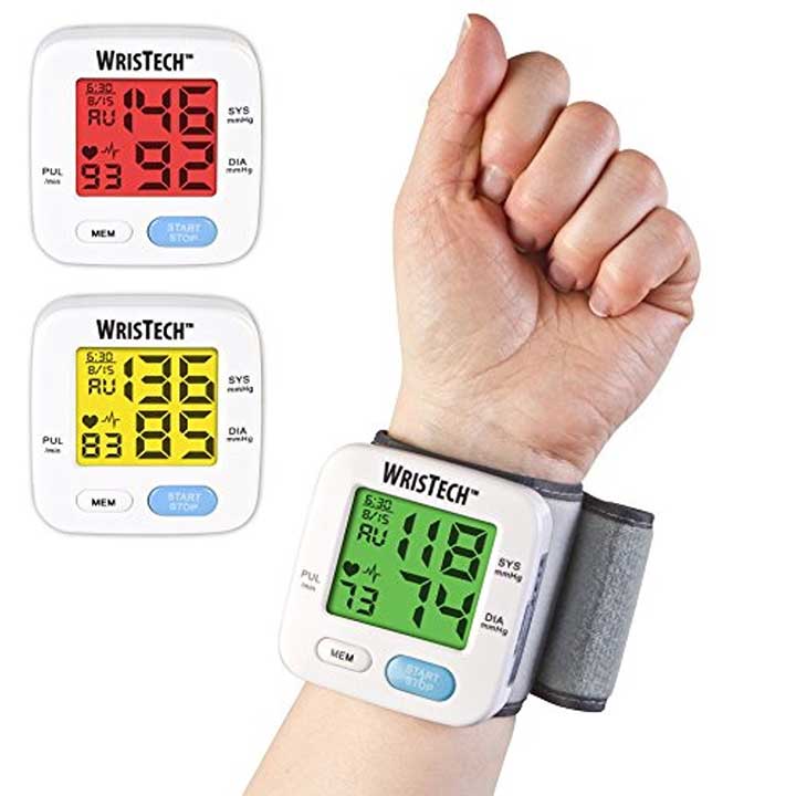 WrisTech JB7608 Blood Pressure Monitor with Adjustable Wrist Cuff Color Changing LCD Monitor