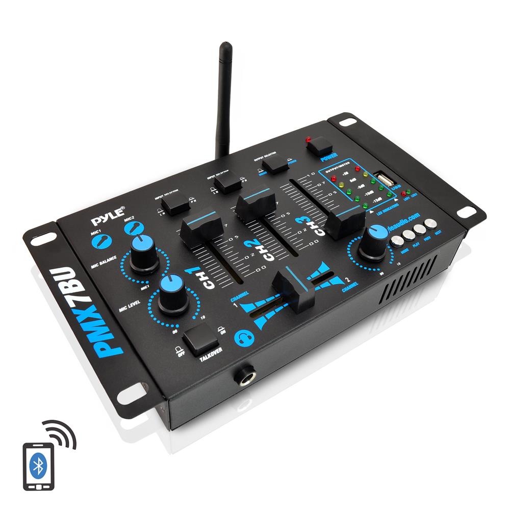 Pyle PMX7BU 3-CH B.T.DJ MP3 Mixer W/USB Flash Reader
