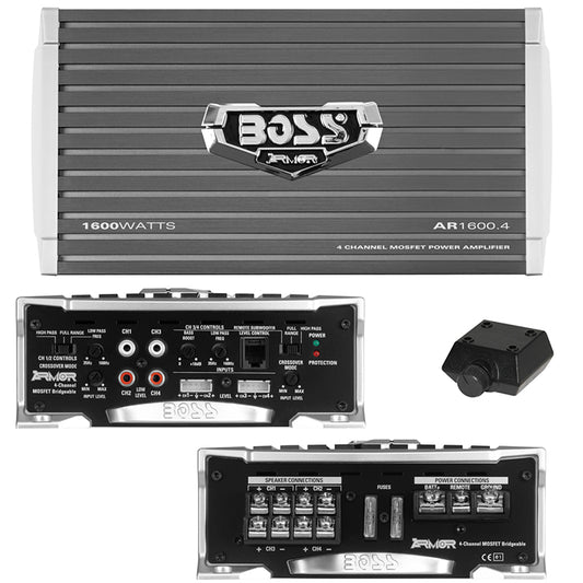 BOSS AUDIO AR1600.4 Armor 1600-Watt Full Range, Class A/B 2-8 Ohm Stable 4 Channel Amplifier with Remote Subwoofer Level Control