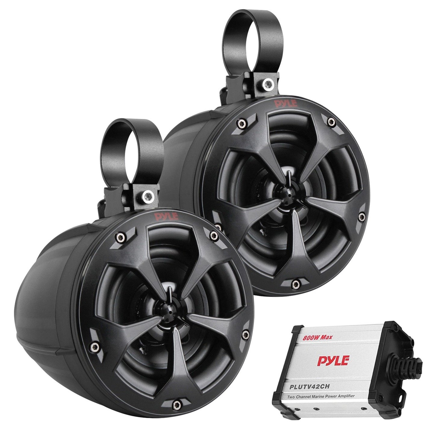 Pyle PLUTV42CH 4" 800W-Max Waterproof Marine Wakeboard Tower Speakers w/Amp