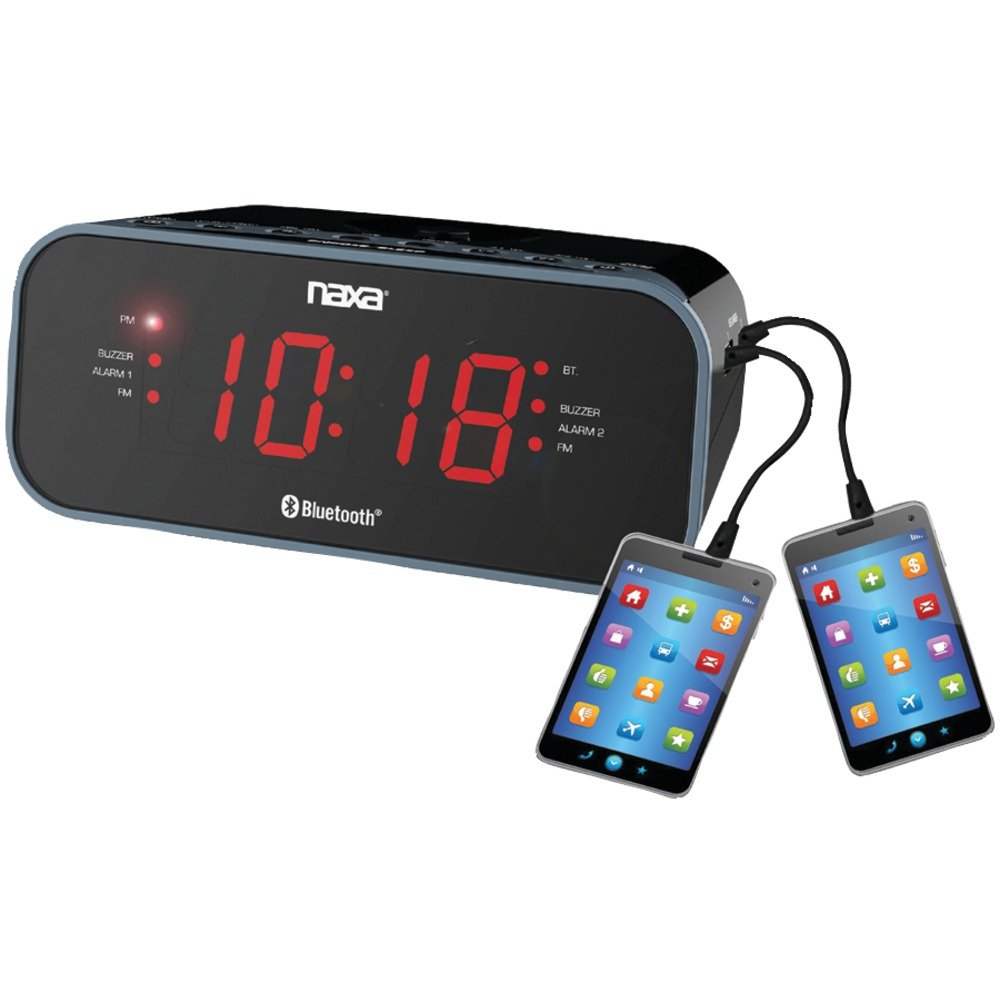 Naxa NRC-182 Bluetooth Dual Alarm Clock Radio with 2 USB Charge Ports