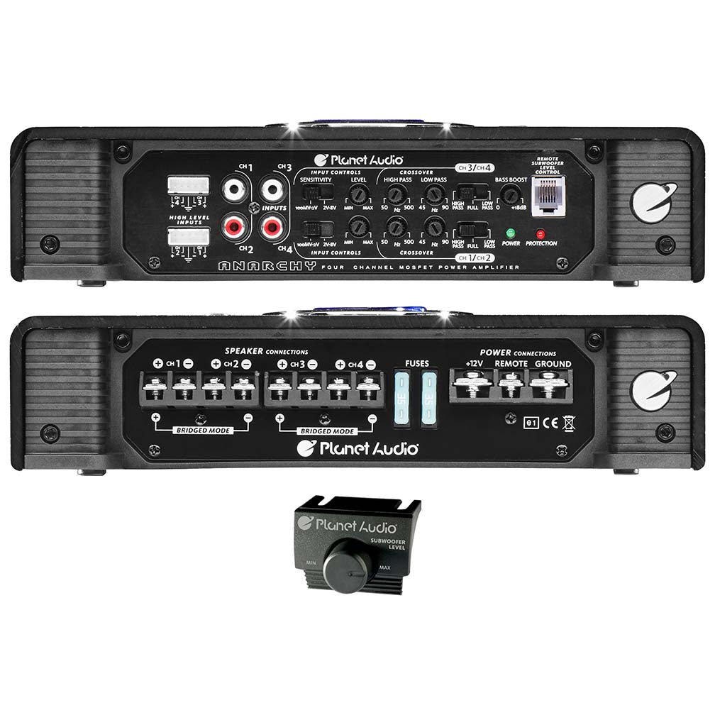 Planet Audio AC2400.4 ANARCHY 2400-Watt Full Range Class A/B 2 to 8 Ohm Stable 4 Channel Amplifier with Remote Subwoofer Level Control