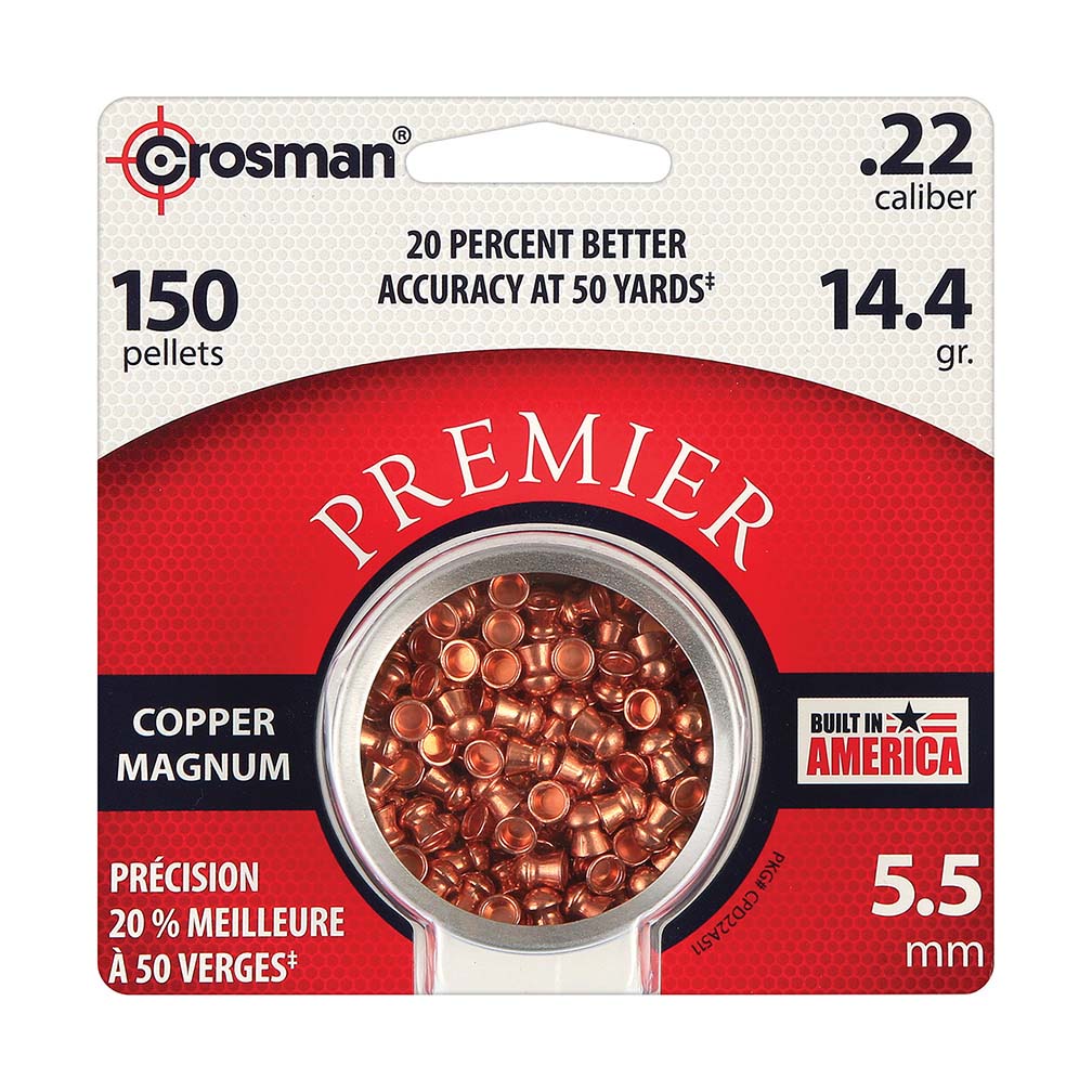 Crosman CPD22 Premier Copper Magnum Domed Pellet.22 Caliber 14.4 Grain 150 Count