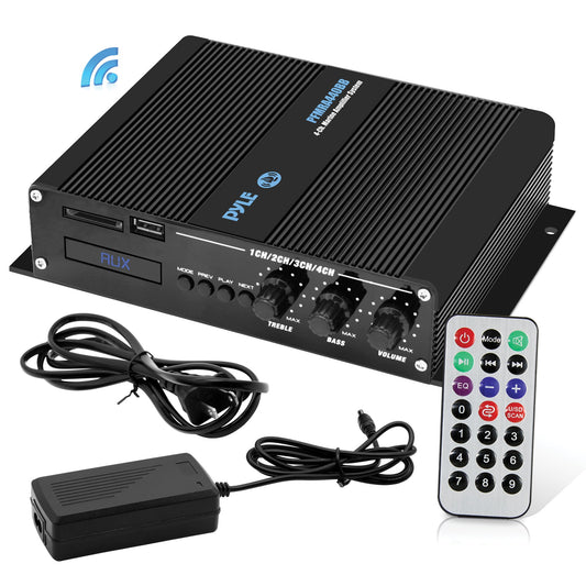 PYLE PFMRA440BB 400W 4Ch Marine Class D Amplifier w/BT & Remote Gain Control