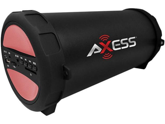 Axess SPBT1041PK Portable Bluetooth Cyl Loud Speaker w/ FM USB AUX Pink