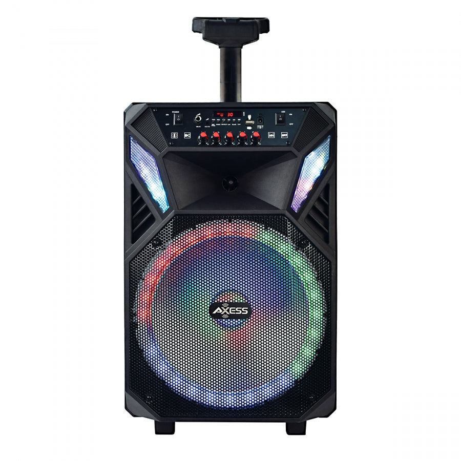 Axess PABT6040 12" Bluetooth Portable Party Speaker w/LED Lights, Remote & Mic