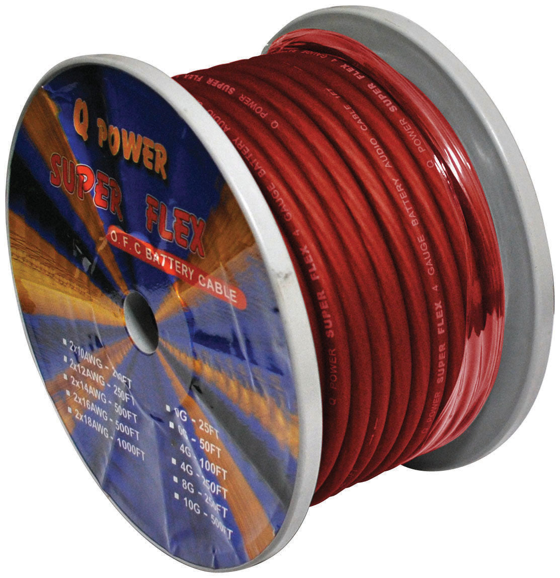 Q Power 4 Gauge 100' ft foot SuperFlex Red Power Ground Wire