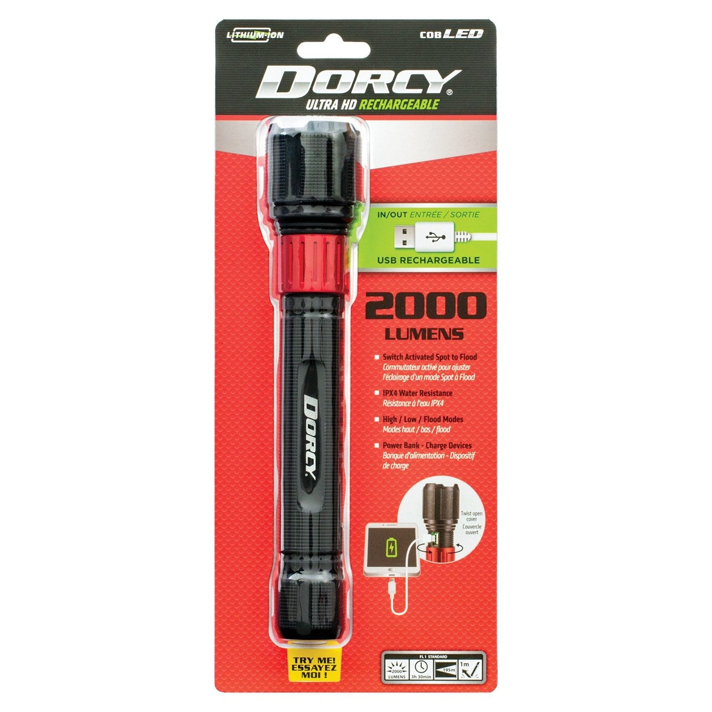 Dorcy 41-4328 2,000-Lumen USB Rechargeable Flashlight with Powerbank