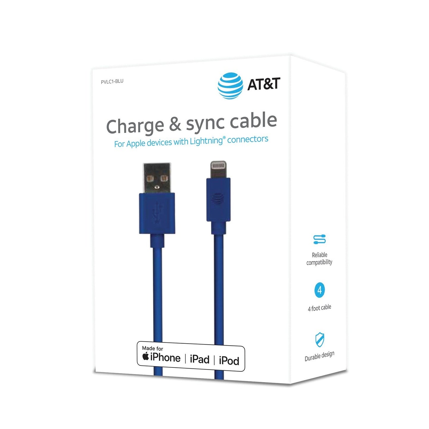 AT&T PVLC1-BLU 4-Foot PVC Charge and Sync Lightning Cable (Blue)