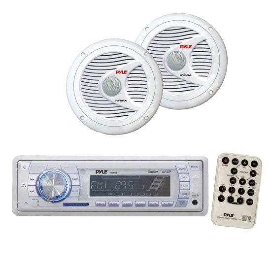In-Dash Marine PLL Tuning Radio w/SD/USB & 150 Watts 6.5'' White Marine Speakers