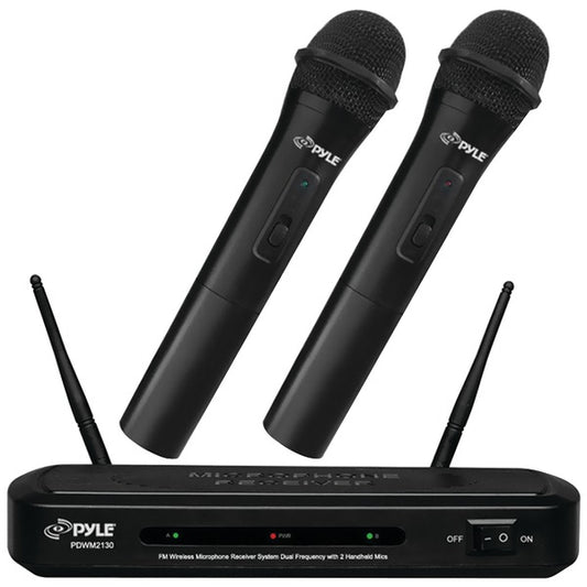 Pyle PDWM2130 FM Wireless Dual-Freq Microphone System w/2 Handheld Microphones