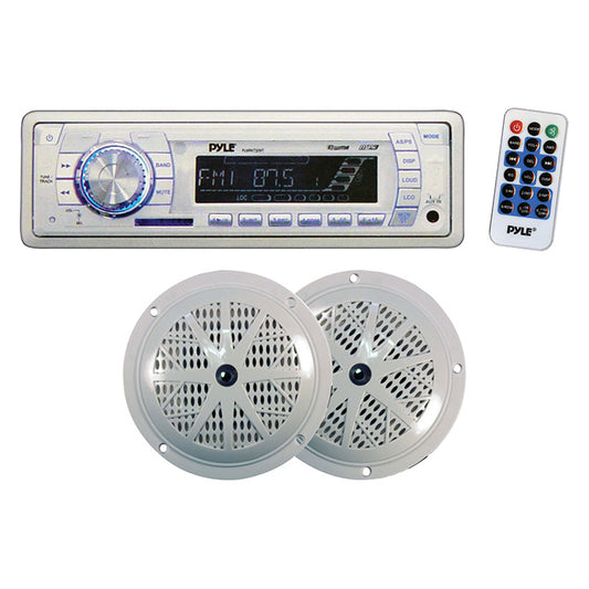 Pyle PLMRKT33WT Marine Mechless AM/FM Stereo USB/SD w/ 6.5" Speakers