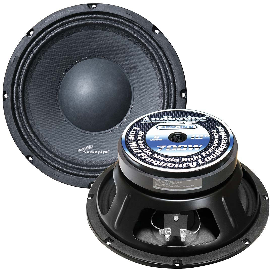 Audiopipe APSL10D 10" Low Mid Frequency Speaker, 350W RMS/700W Max, 8 Ohm