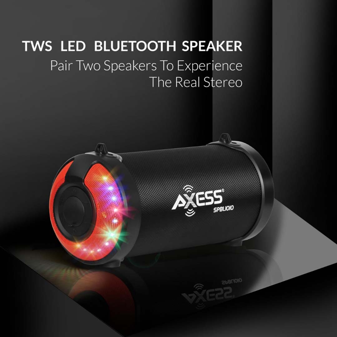 Axess SPBL1010RED 3" Bluetooth Portable Speaker with LED Lights & USB Input  Red