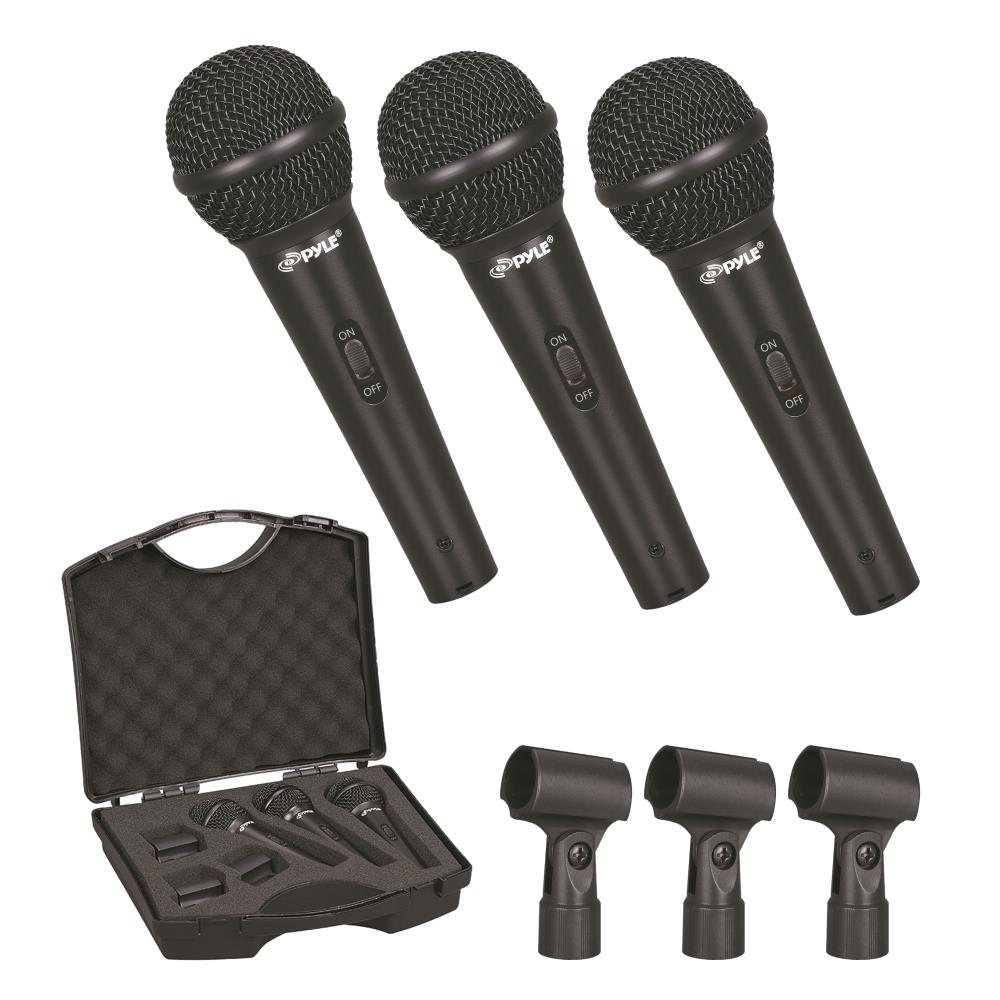 Pyle PDMICKT80 Set of 3 Dynamic Cardioid Vocal Microphones with Clips, 3-Pack